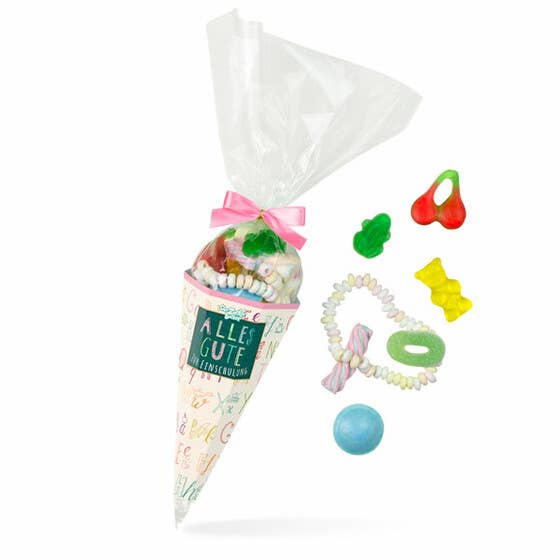 Pink sugar bag for school enrollment colorful candy mix for wholesale by Der Zuckerbäcker