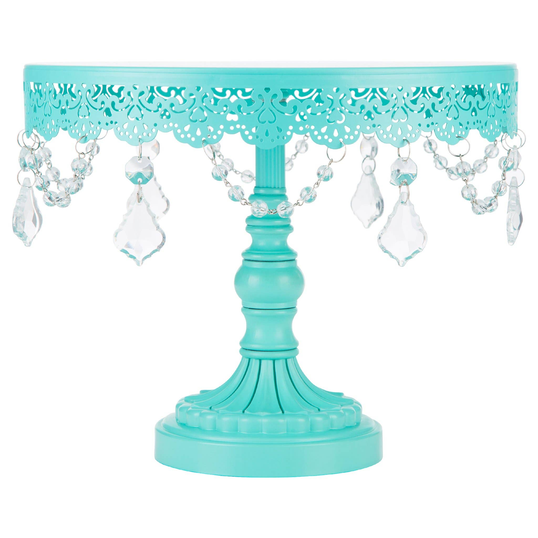 Amalfi Decor - Wholesale Cake Stand - 10 Inch Crystal-Draped Round Metal Cake Stand - Teal3