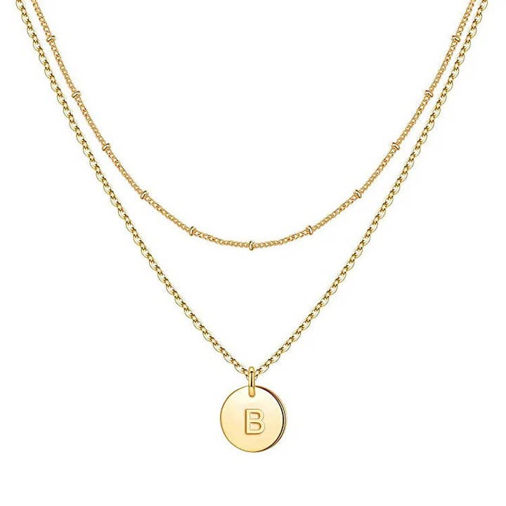 Nakoa The Label - Wholesale Pendant/charm necklace - Waterproof 18K Gold Plated Stainless Steel Necklace - Dainty Double Layer Initial A-Z Pack5