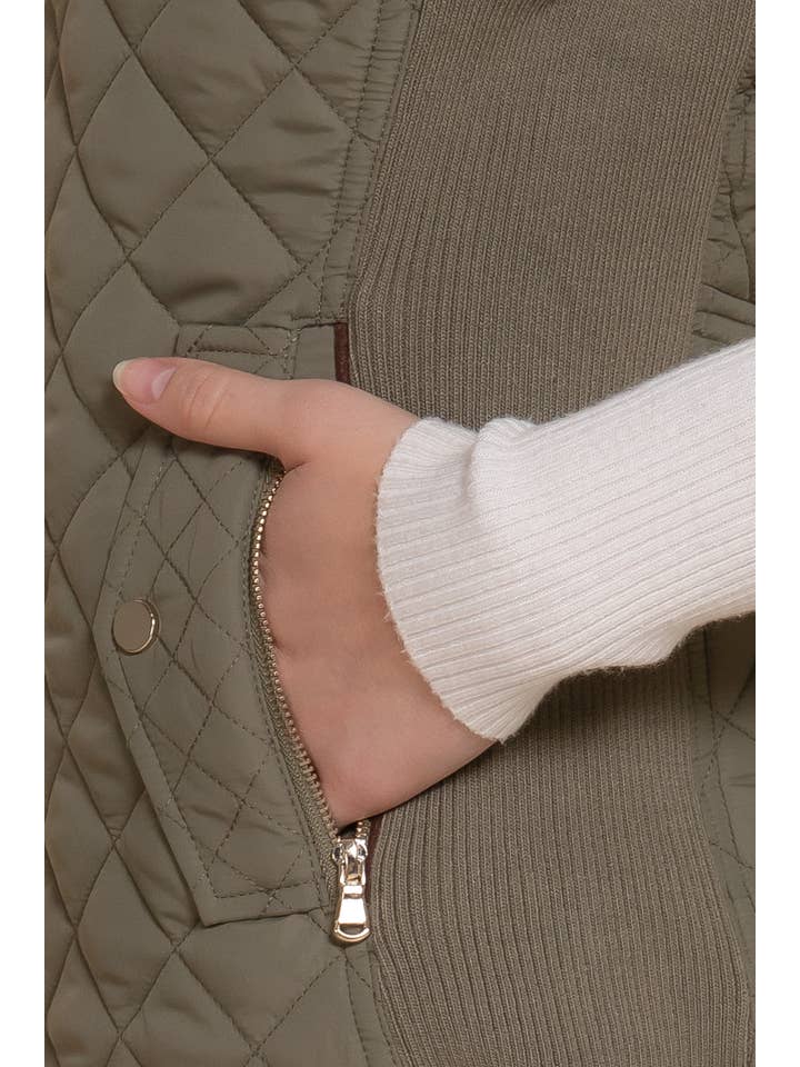 Active Basic | Active USA - Wholesale Outerwear Vest - Women's - Suede Piping Detail Rib Quilted Padding Vest43