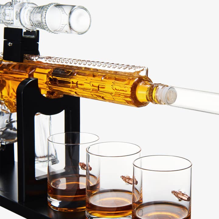 The Wine Savant / Khen Glassware - Wholesale Decanter - Whiskey Decanter Set - AR Limited Edition, Wooden Silencer