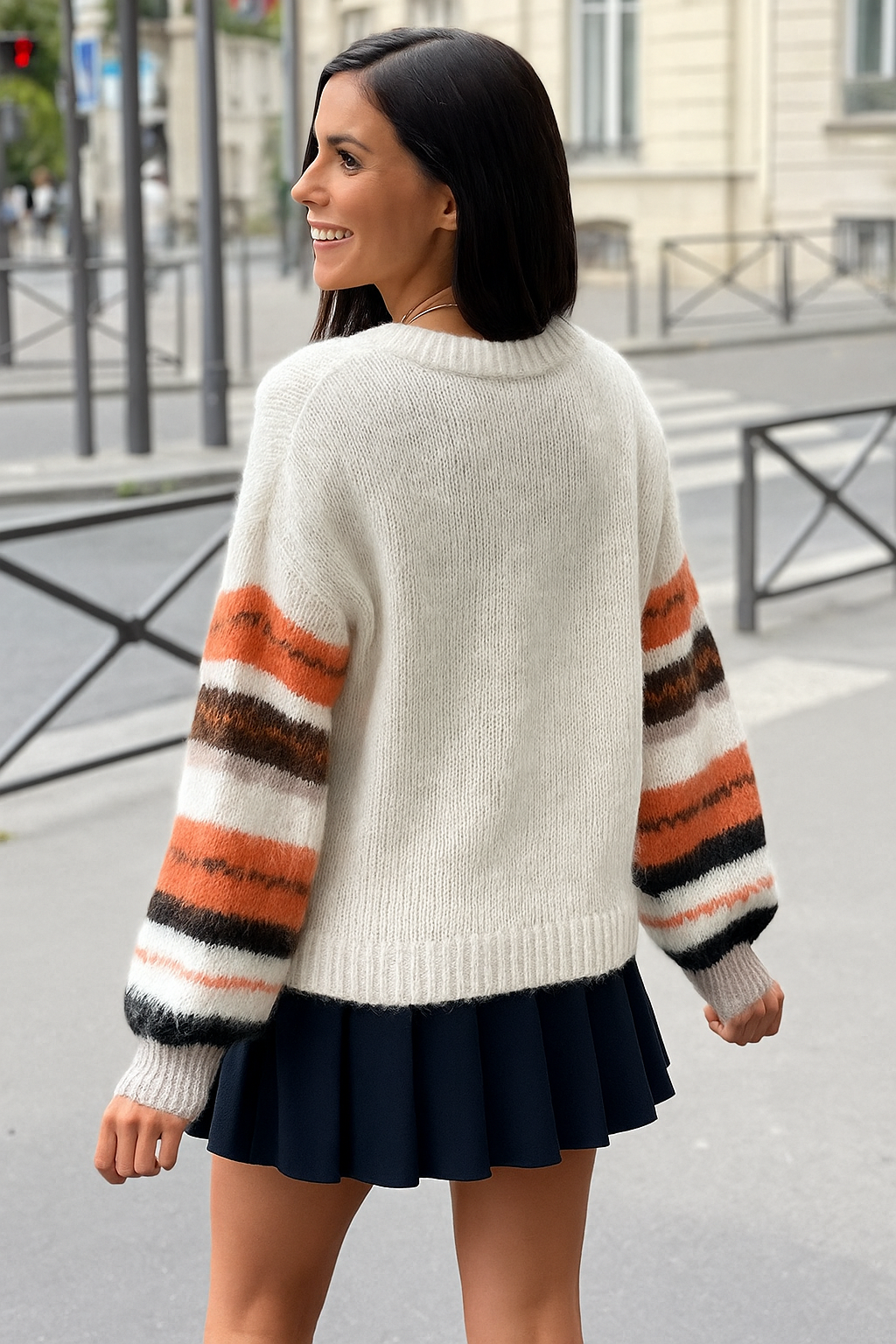 Afinity - Wholesale Knit Sweater - Women's - Oversized sweater with wide sleeves – Bohemian striped tricolor1