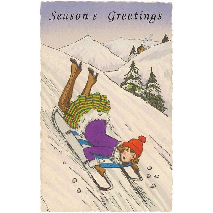 Kunstdruck MC-205 Saisonale Grüße, Flapper auf Schlitten für den Großhandel von Found Image Press