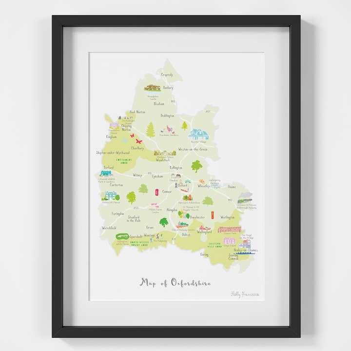 Mappa di Oxfordshire - Stampa A4 per la vendita all'ingrosso da parte di Holly Francesca