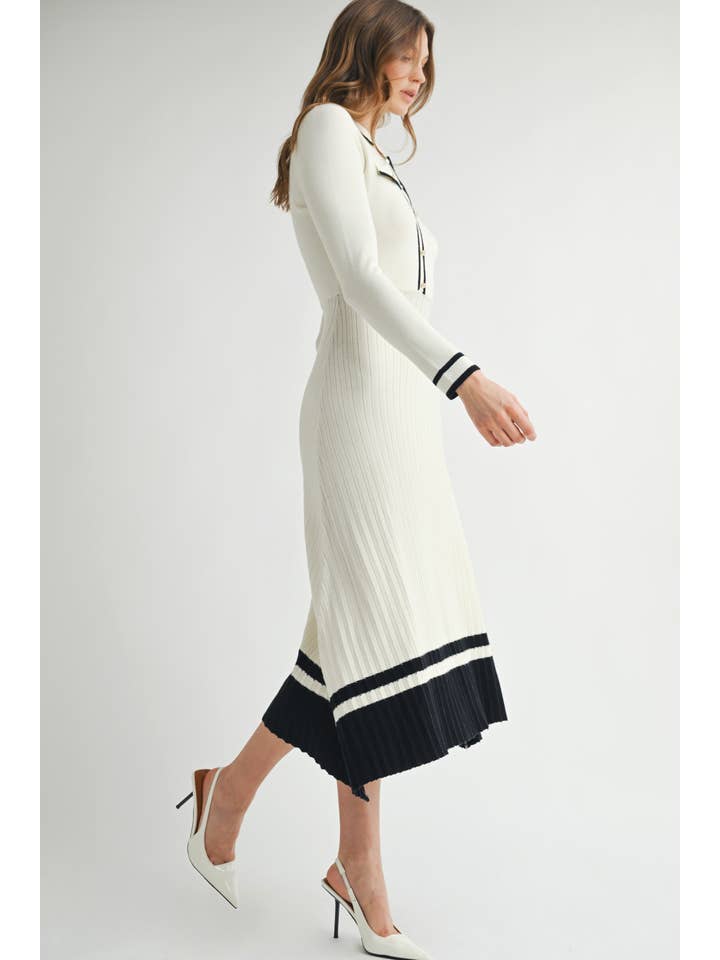 off white black Long sleeve Sweater Midi Dress LWD1717 for wholesale on Faire