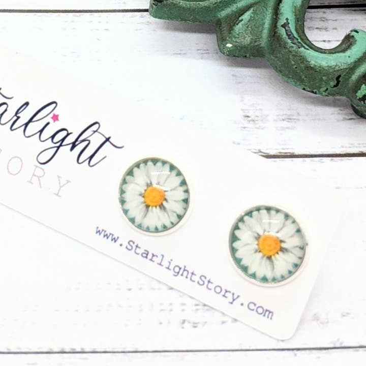 Daisy glazen oorknopjes voor wholesale door Starlight Story