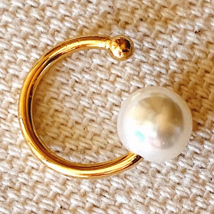 Delicate Pearl Ear Cuff in 18k Gold Filled for wholesale by GoldFi