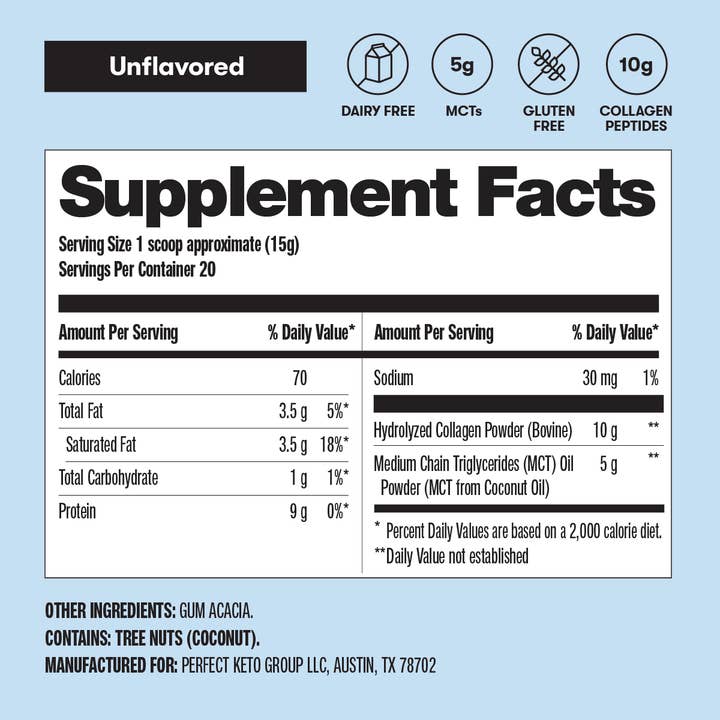 Perfect Keto - Wholesale Protein/Superfood Powder - Grass-Fed Collagen + MCT Oil, Dairy Free, Coffee Creamer12