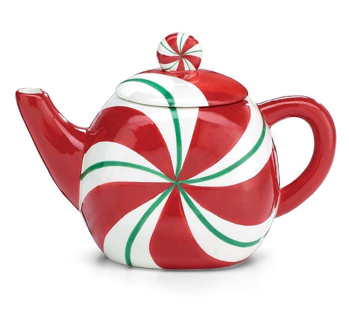Dunn Deals - Wholesale Tea Pot - Santa's Sweet Shoppe Collection - 9" PEPPERMINT SWIRL CERAMIC TEAPOT0