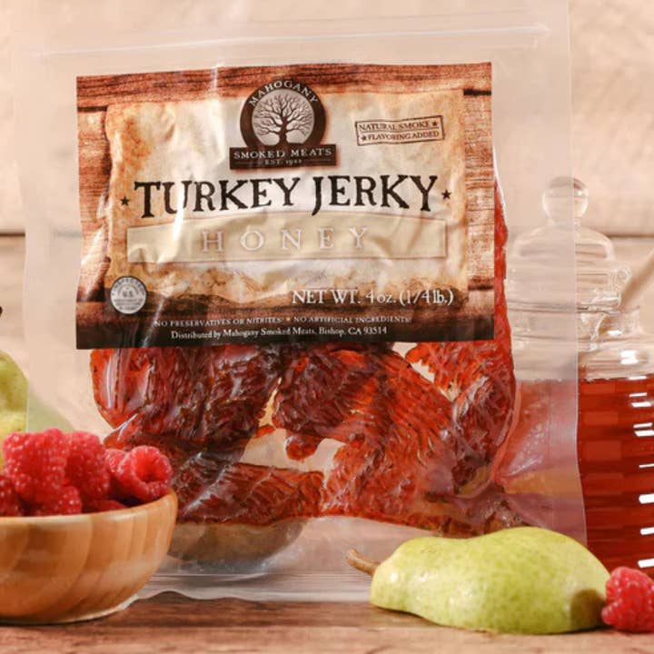 Honey Turkey Jerky- All-Natural, Mild, 4oz for wholesale by Mahogany Smoked Meats