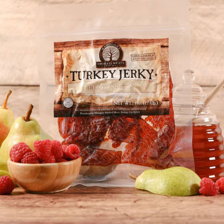 Honey Turkey Jerky- All-Natural, Mild, 4oz for wholesale by Mahogany Smoked Meats