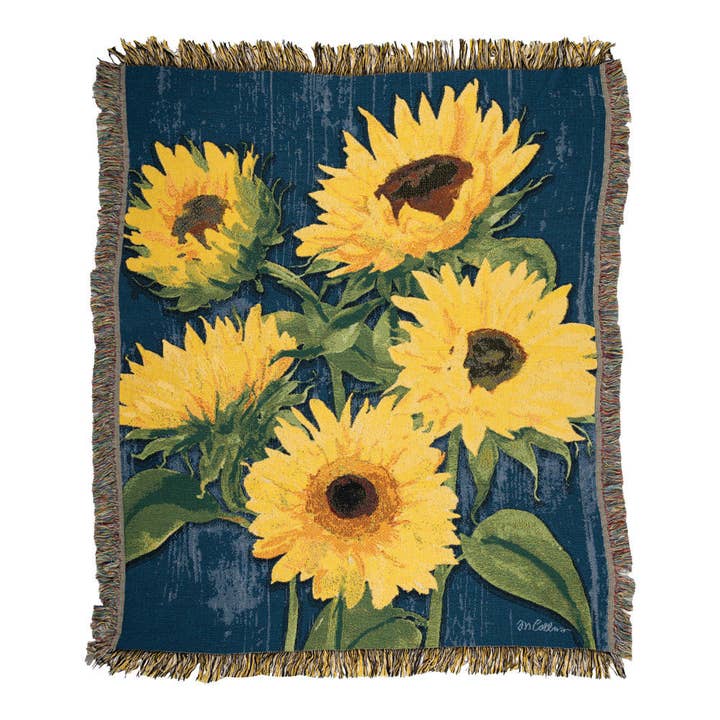 Zig Zag Sunflowers Blue 50X60 Throw for wholesale by Manual Woodworkers and Weavers, Inc.