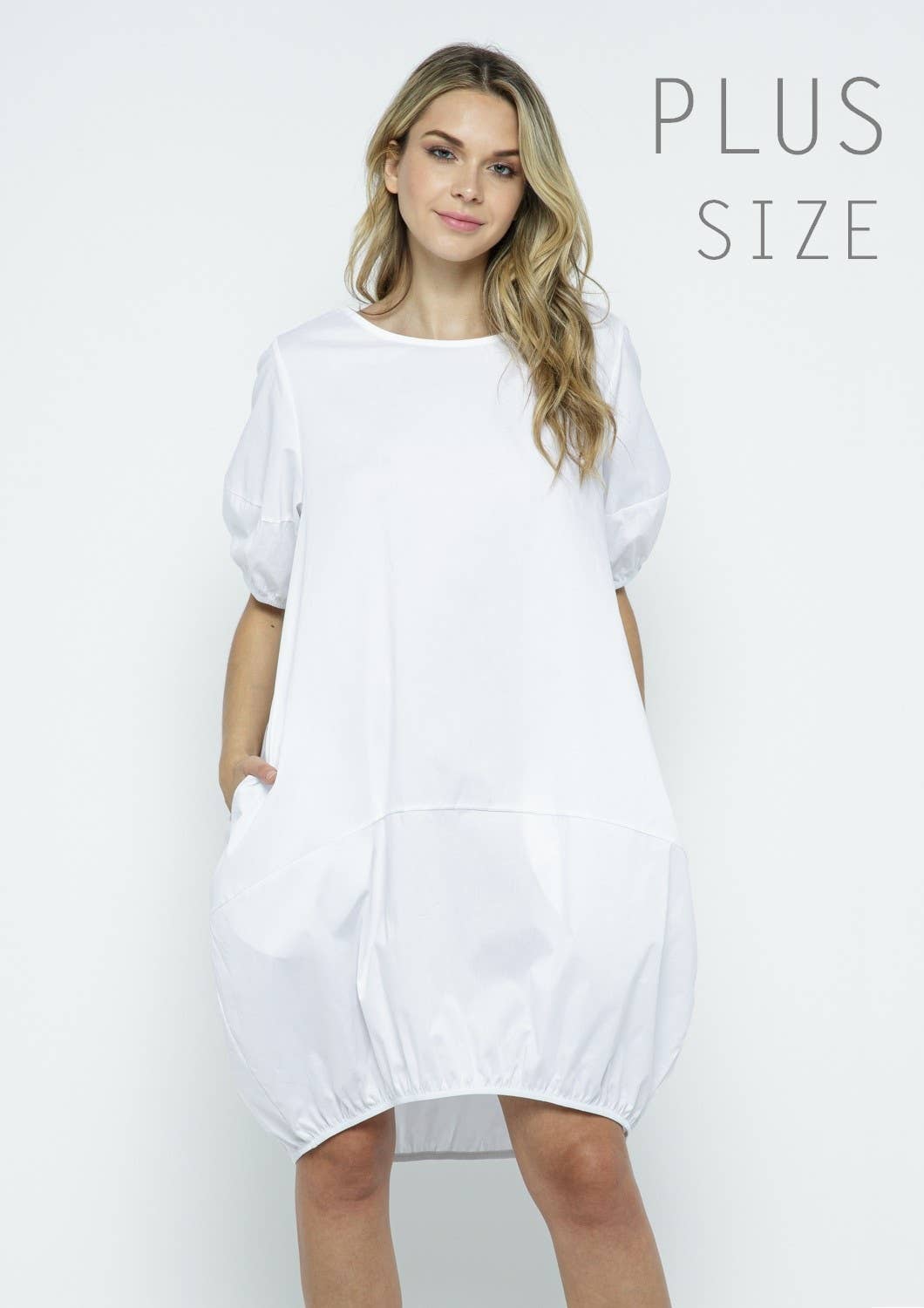 Bloidy - Venta al por mayor Vestido - Mujer - Minivestido de manga corta de popelina talla grande0