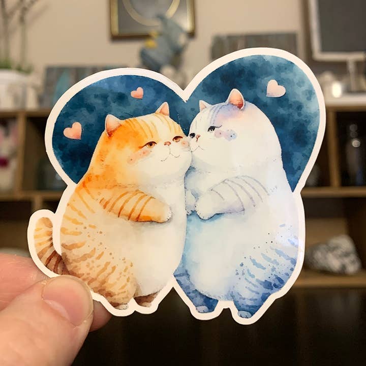 Autocollant en vinyle découpé à l'emporte-pièce Deux chatons amoureux pour la vente par Funagoshi Stickers