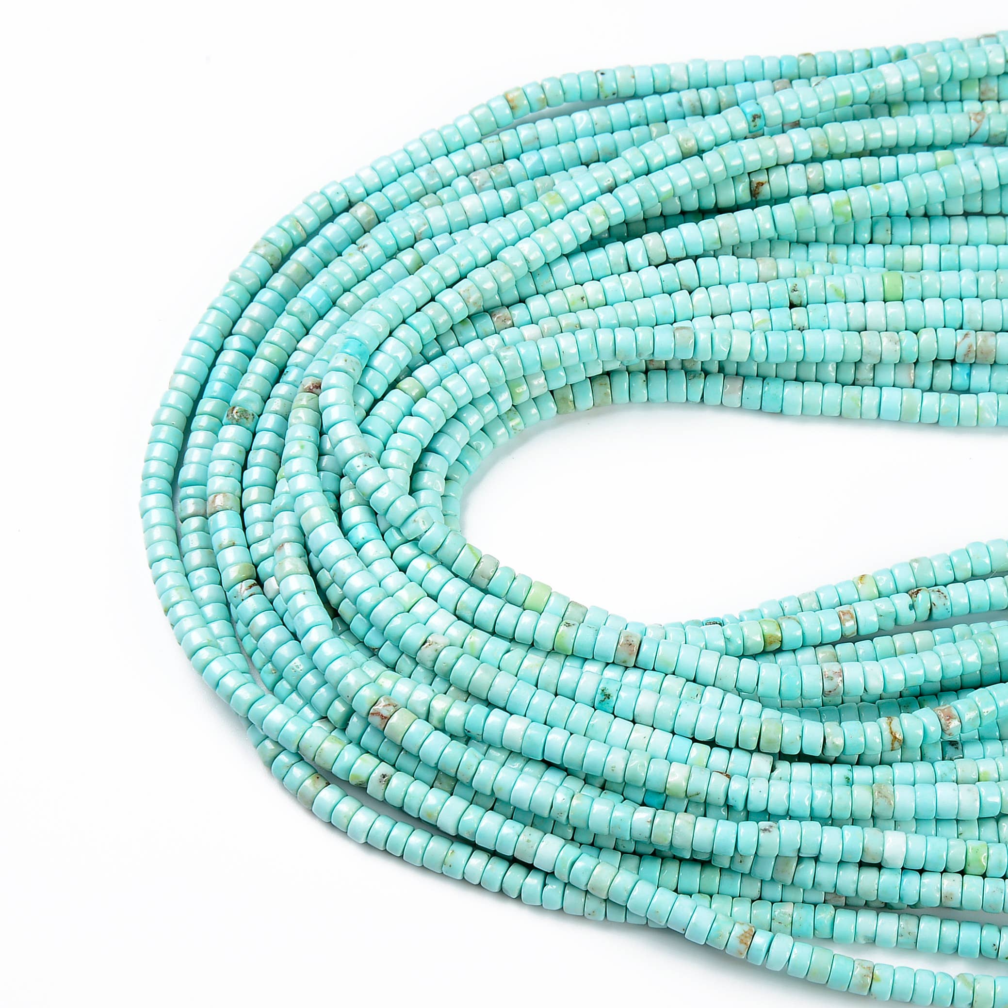 Beads Creation - Wholesale Beads - Natural Turquoise Heishi Cut 4x2.5mm Rondelle Beads PRP4264
