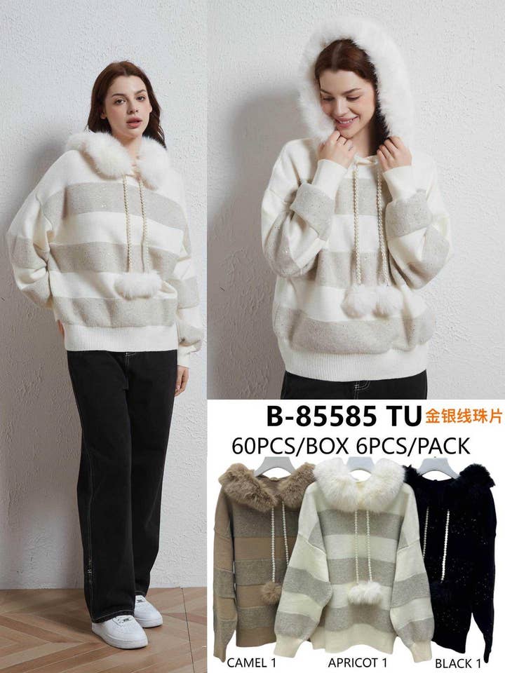 STRIPED HOODED SWEATER for wholesale by SWEET MAGIC MODA Y COMPLEMENTOS