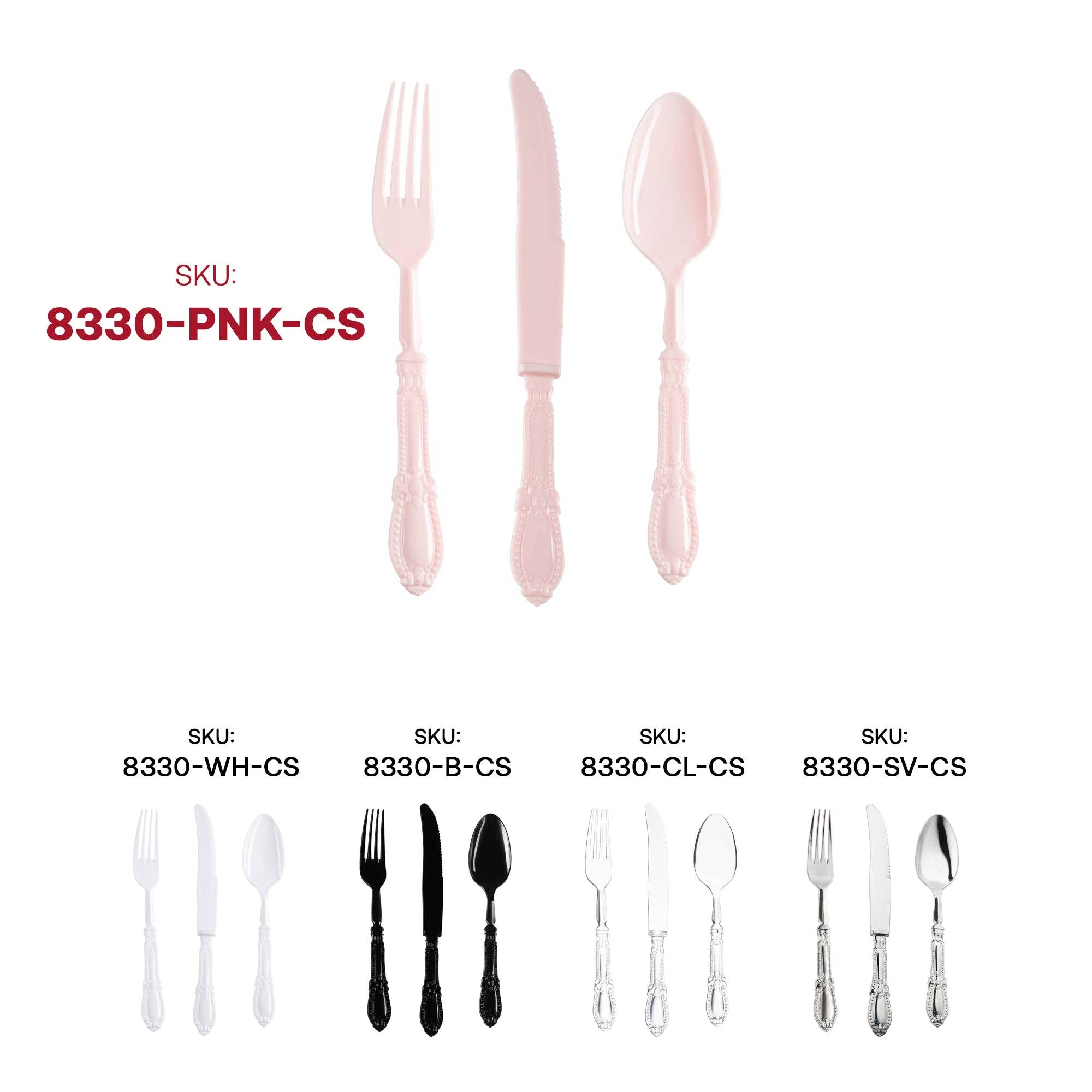 Smarty had a Party - Wholesale Assorted Cutlery Set - Pink Baroque Disposable Plastic Cutlery Set - 20 Guests4