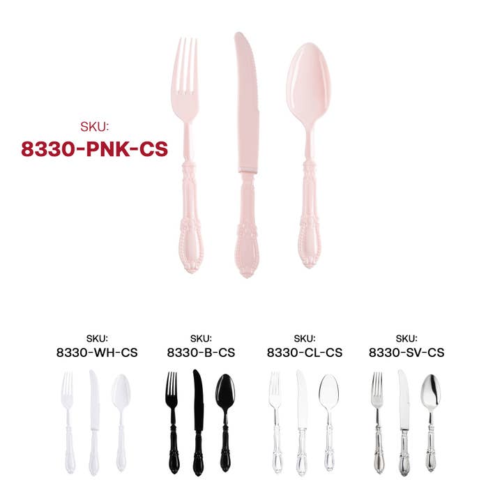 Smarty had a Party - Wholesale Assorted Cutlery Set - Pink Baroque Disposable Plastic Cutlery Set - 20 Guests4