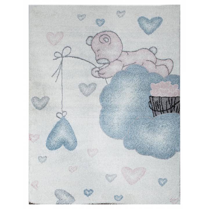 Tapis Cria avec motif d'ours mignon et détails colorés pour la vente par Feira dos Tapetes