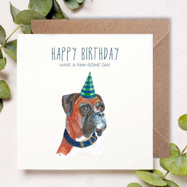 Patricia Grace Art – wholesale Birthday card – Boxer Dog Happy Birthday Card0