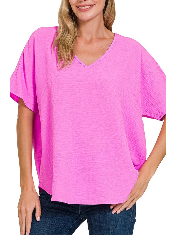 Vanilla Monkey - Wholesale Blouse - Women's - Woven Airflow V-neck Short Sleeve Top