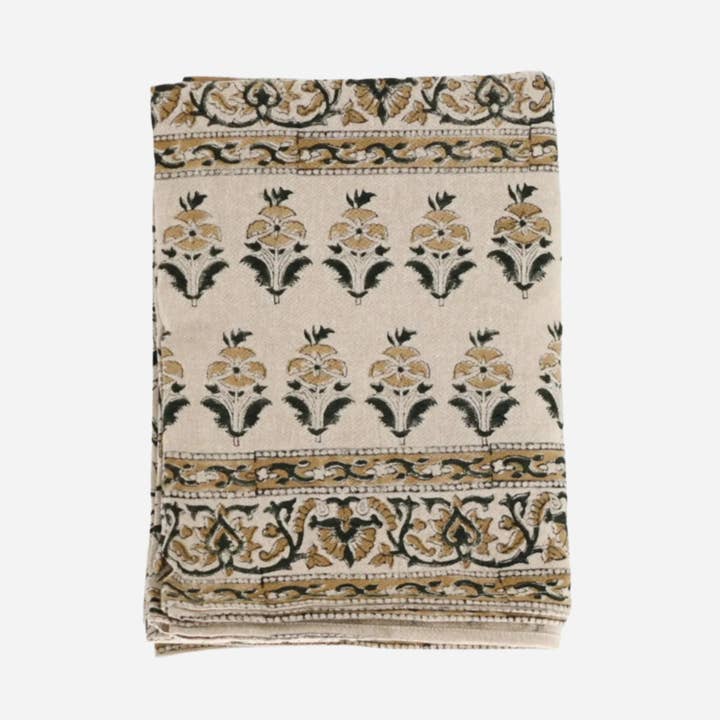Camel Floral Block Print Tablecloth for wholesale by Thread To Form