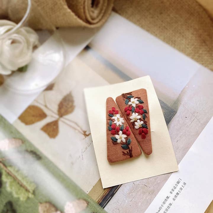 Quince Fables - Wholesale Barrette - Women's - 3D Floral Embroidered Hair Barrette, Kylie Collection2