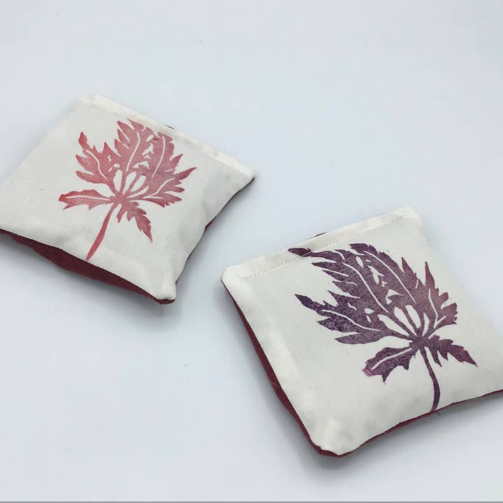 Lavender sachet Handprinted with Japanese Maple leaf for wholesale by Fastsoft Press