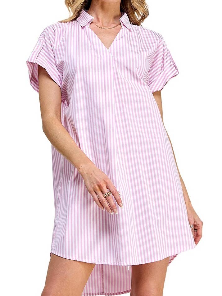 Stripe Print Curved Hem Short Dress for wholesale by Vanilla Monkey