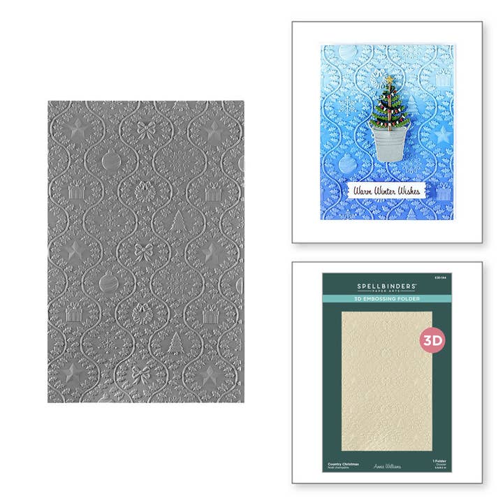 Country Christmas 3D Embossing Folder from the Country Christmas Collection by Annie Williams for wholesale by Hero Arts + Spellbinders Wholesale