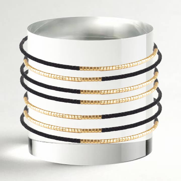 Norah Bangle-Black | Beaded Bracelet | Delicate Jewelry for wholesale by Lenny & Eva