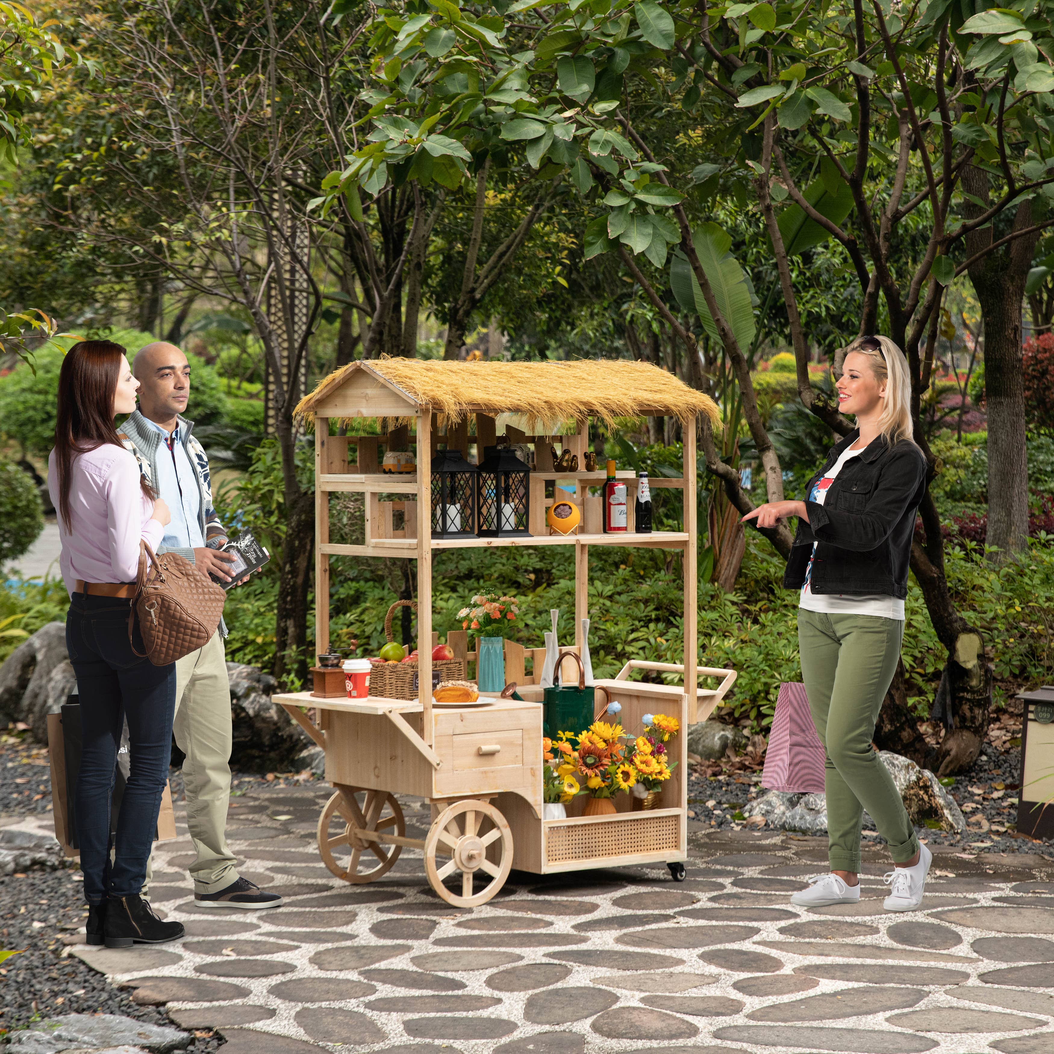 Quickway Imports - Wholesale Outdoor Ornament/Decor - Vintiquewise Versatile Multi-Tier Wooden Rolling Cart5