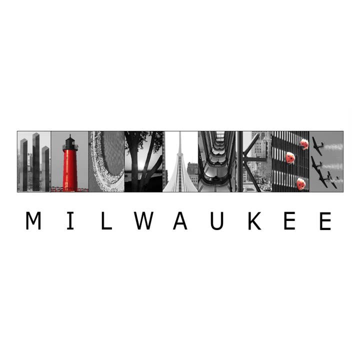 Carte de vœux MILWAUKEE_02 avec photographie d'alphabet pour la vente par PhotoWord Art