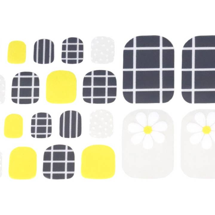 ClebleNails - Wholesale Nail Art/Decal - Gray & Yellow Plaid Nail Wraps for Toes / Flower Transparent Toe Nail Polish Strips / Cute Nail Stickers / Check Pedicure Women Nail Wraps