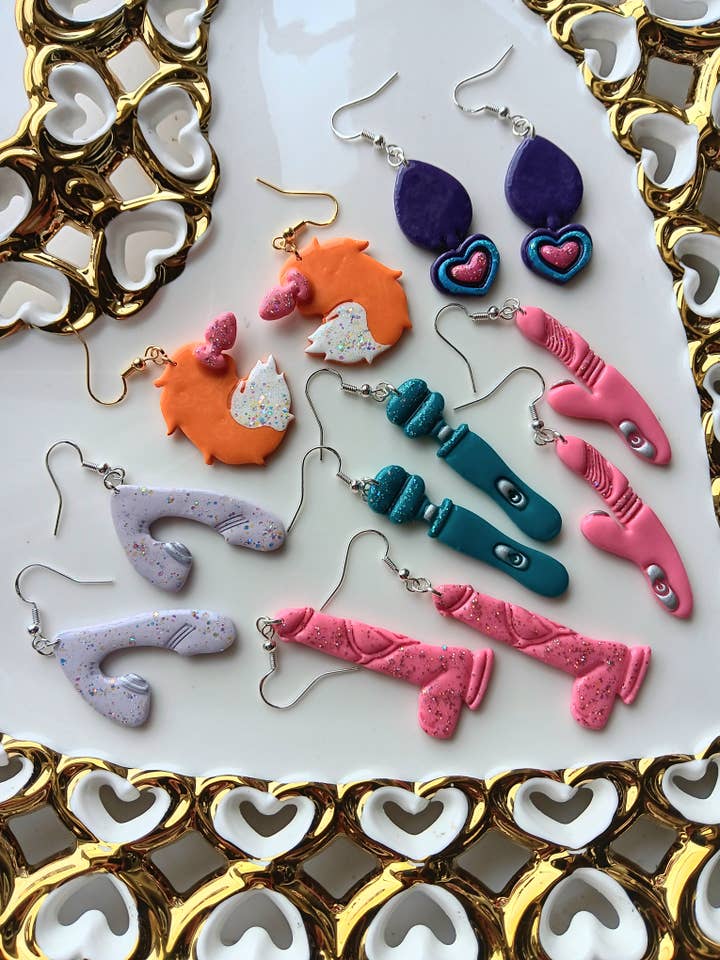 Naughty toy polymer clay earrings for wholesale by Bunnie Sparkles