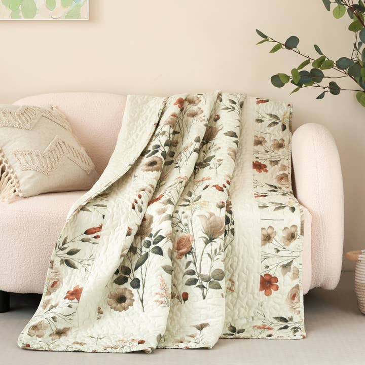 DaDa Bedding Collection Enchanted Meadow Reversible Floral Cozy Lightweight Lap Throw - Perfect for Couch or Bed, Beige Victorian Garden Pallete, All-Season Comfort, Machine Washable, 50x60 Inches for wholesale by DaDalogy Bedding
