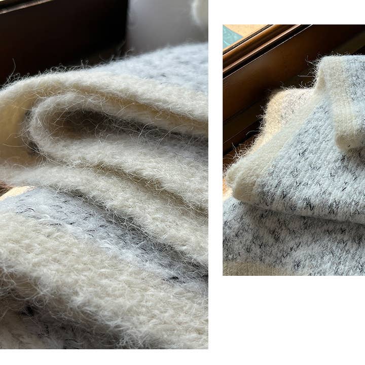 Marayn - Wholesale Scarf – Women's - Chunky Knit Colorblock Mohair Scarf Soft Chic Essential23