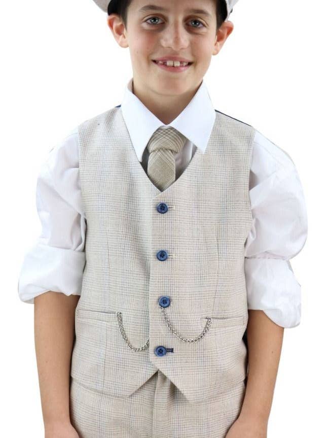 Boys 3 Piece Cream Herringbone Tweed Check Classic Suit for wholesale on Faire