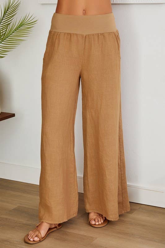 VENTI6 - Wholesale Pants - Women's - SOLID LINEN STRETCH WAISTBAND PANTS (8730-SOLID)11