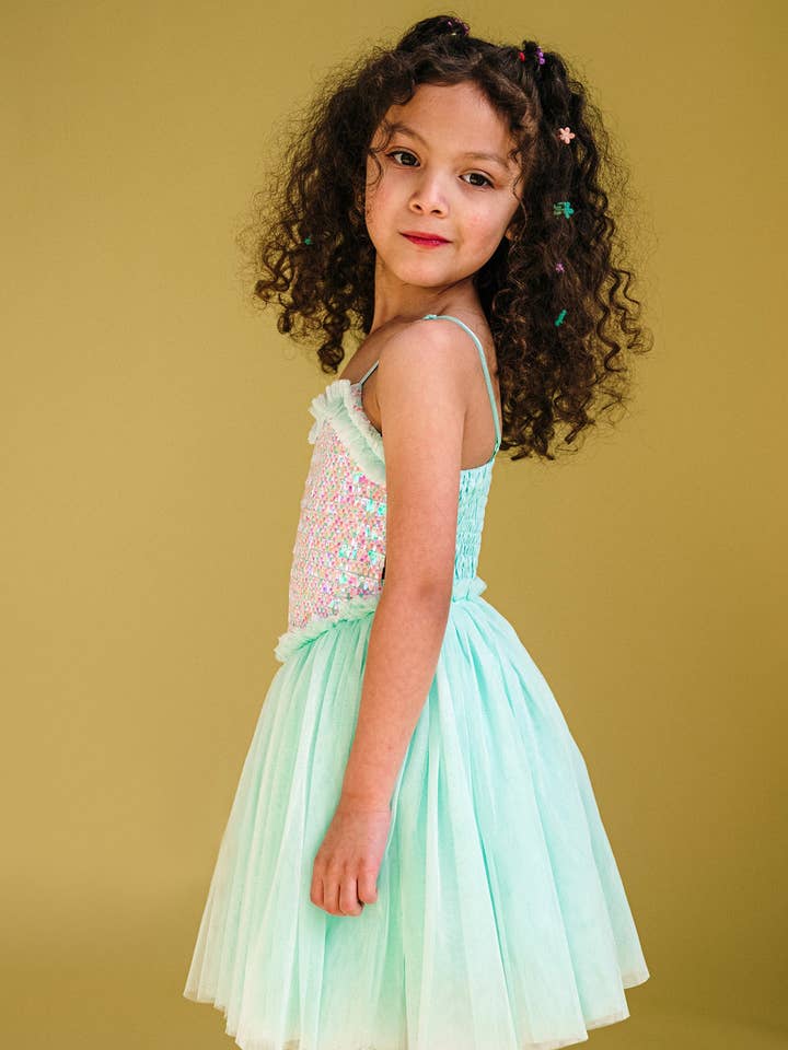 SHIMMER TULLE DRESS IN MINT for wholesale on Faire2