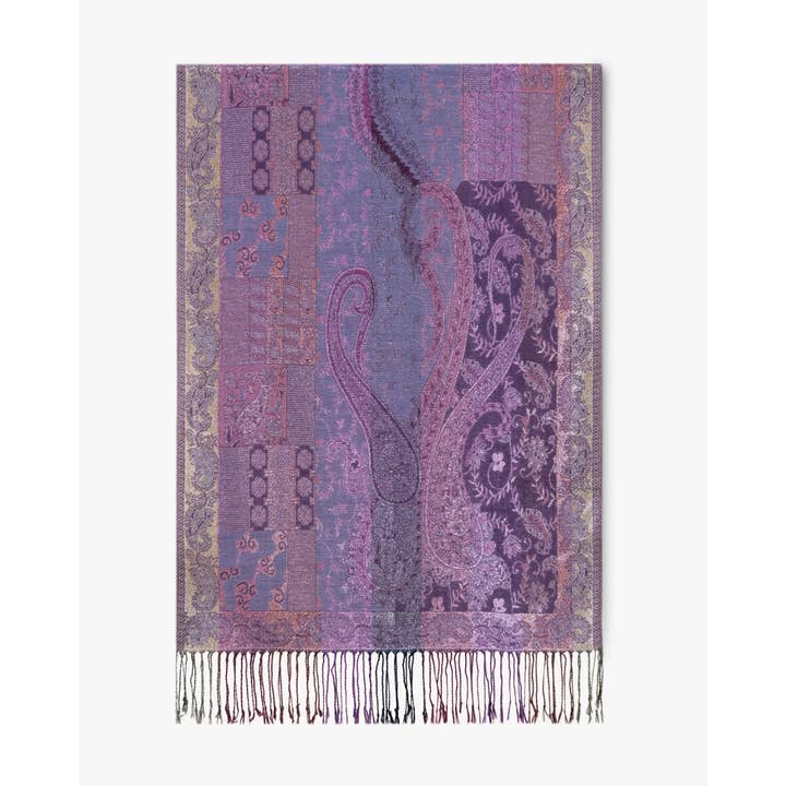 Original USA - Wholesale Scarf - Women's - Silver Metallic Flower & Paisley Composition Pashmina