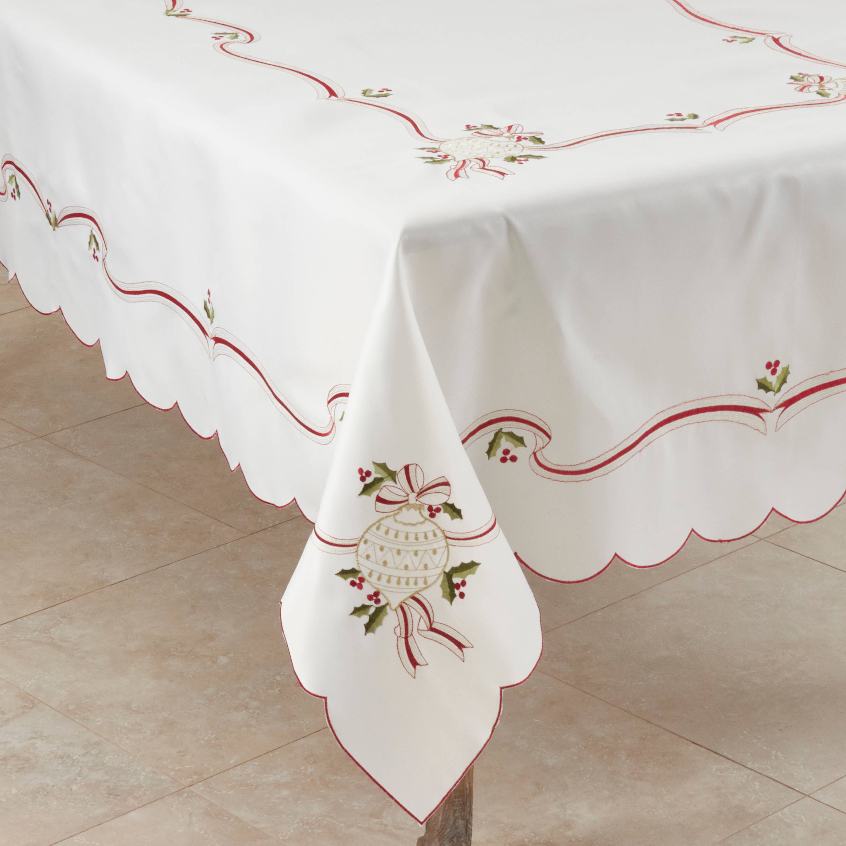 Ivory Embroidered Christmas Tablecloth for wholesale on Faire4