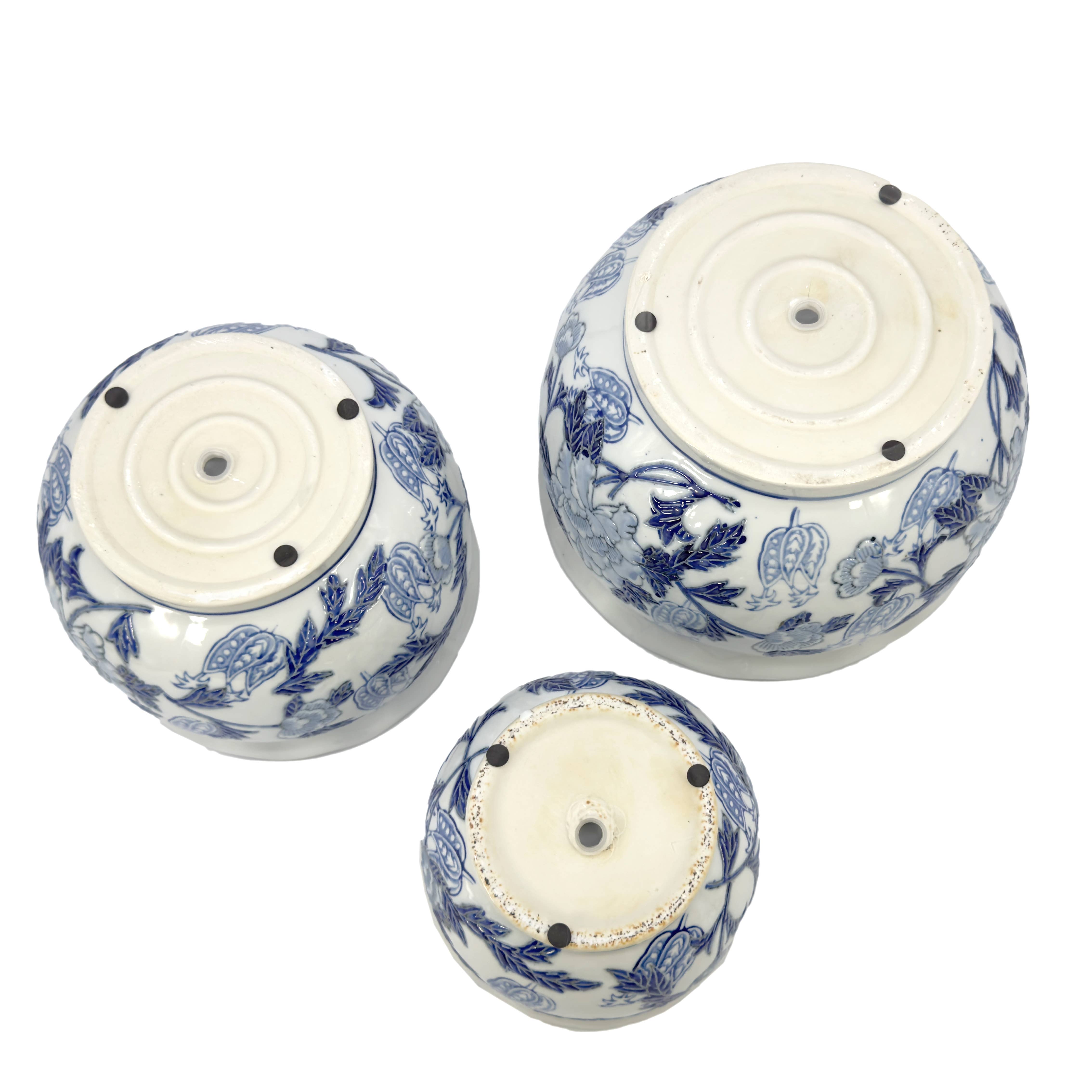 Galt International Company – wholesale Kruka – Set med 3 - 7,5"/10"/13" keramisk Chinoiserie planteringskruksats4