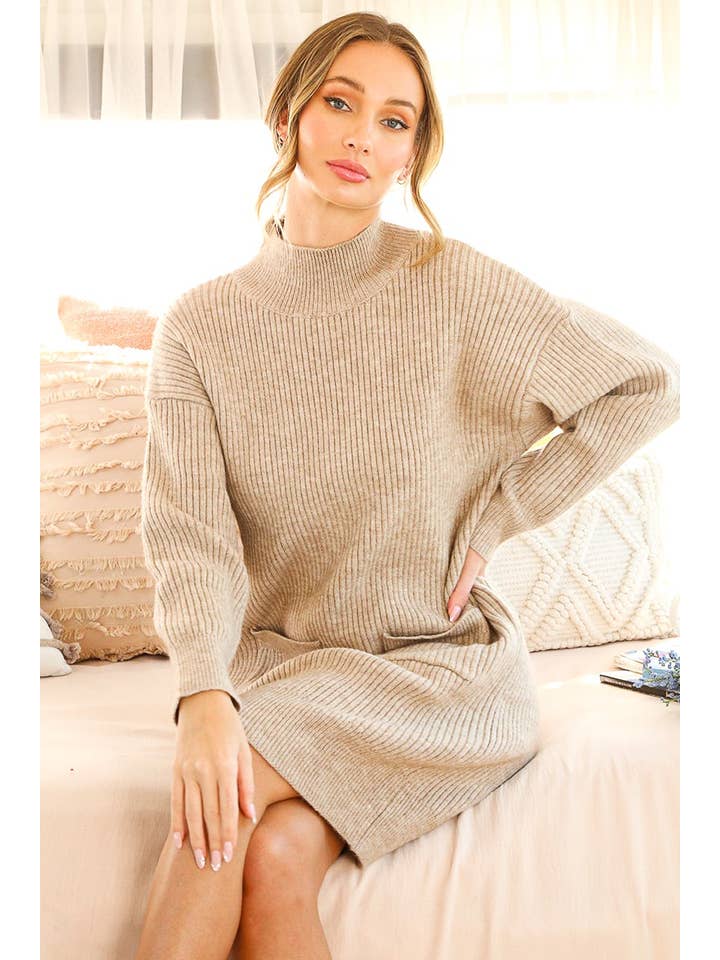 Vine & Love – Vestido - Mulher por atacado – Vestido de malha de manga comprida com detalhe de bolso VD703703