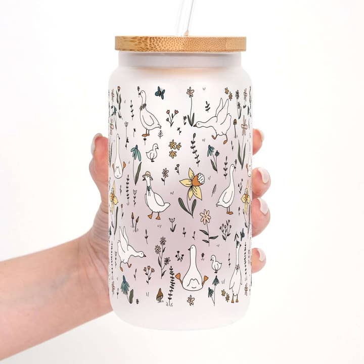 Floral Geese Cup With Lid and Straw for wholesale by Sip-Sip Hooray!