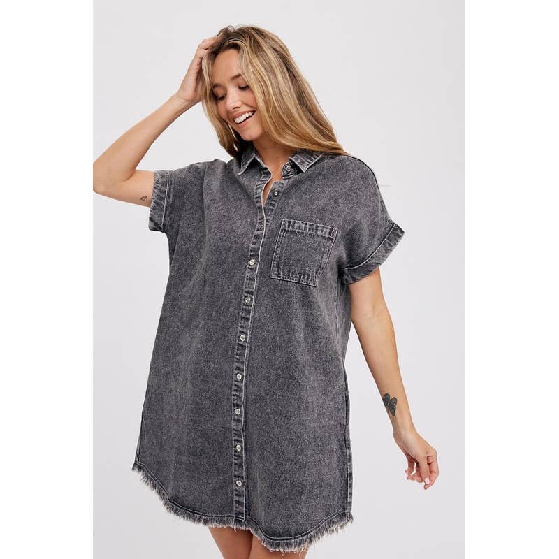 Pink Irene Wholesale – wholesale Klänning - Dam – SLITEN FÅLL DENIM SKJORTA KLÄNNING10