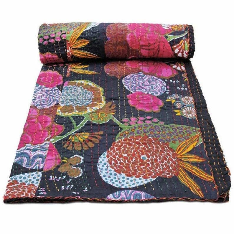 GYPSY STUDIO - Wholesale Quilt - Indian Handmade Cotton Kantha Blanket Queen Bedspread Quilts0