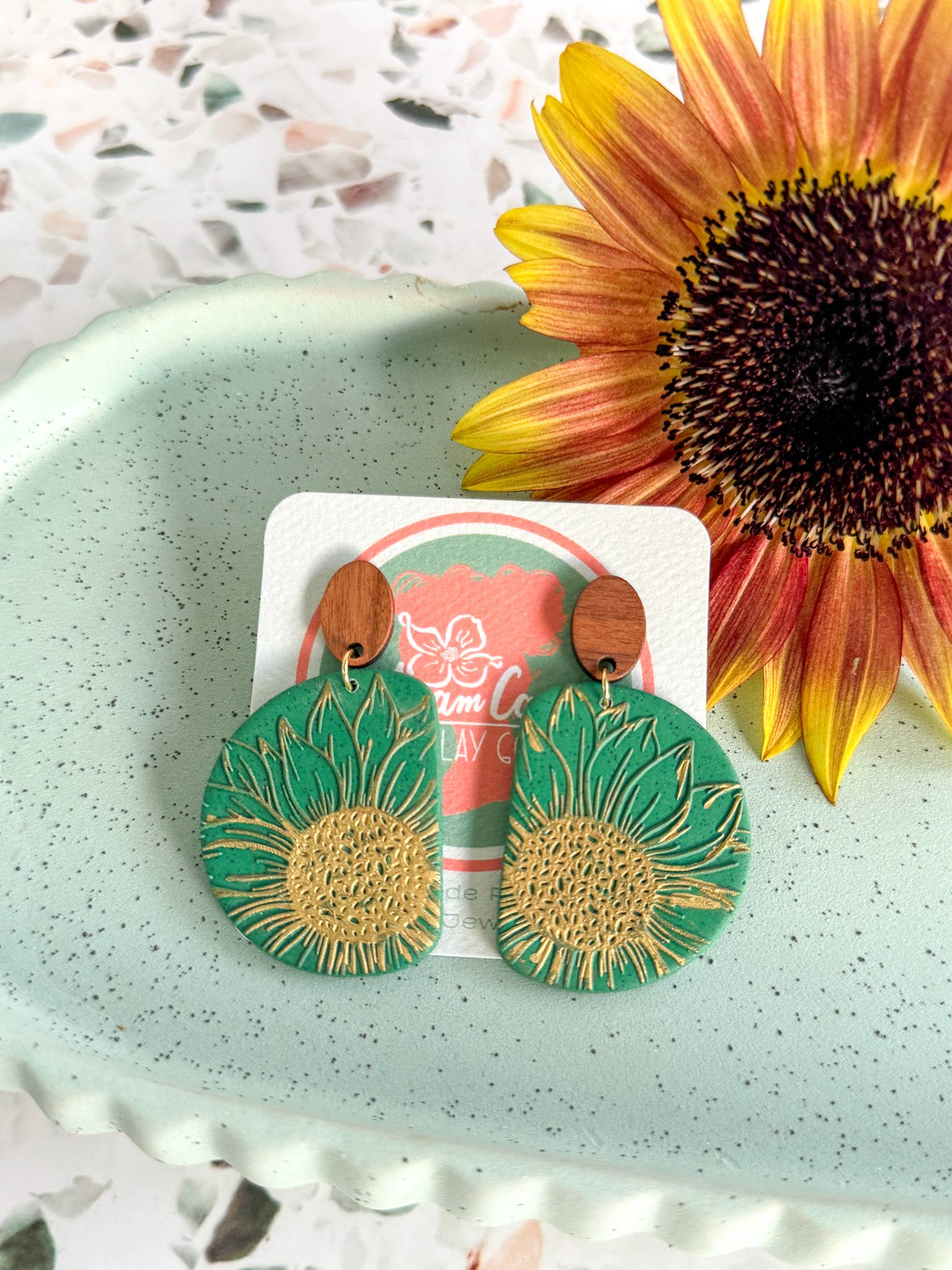 Anam Cara Clay Goods - Wholesale Dangle Earrings - Half Circle Sunflower Drops Polymer Clay EarringS5