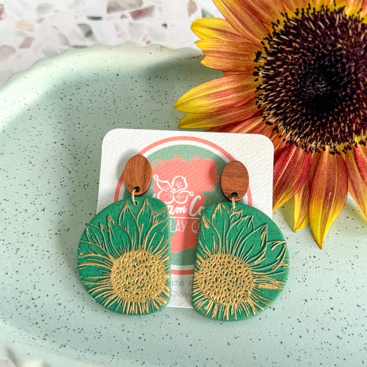 Anam Cara Clay Goods - Wholesale Dangle Earrings - Half Circle Sunflower Drops Polymer Clay EarringS5