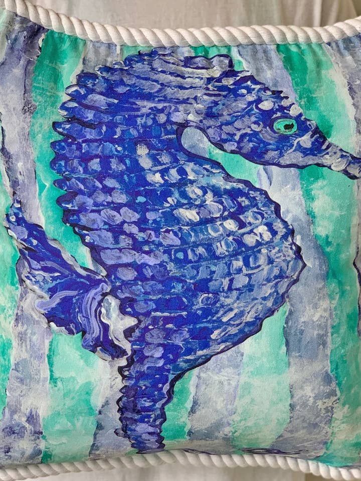 Blue Seahorse Pillow w/insert, 20x20" hidden zipper on back for wholesale by My Island LLC